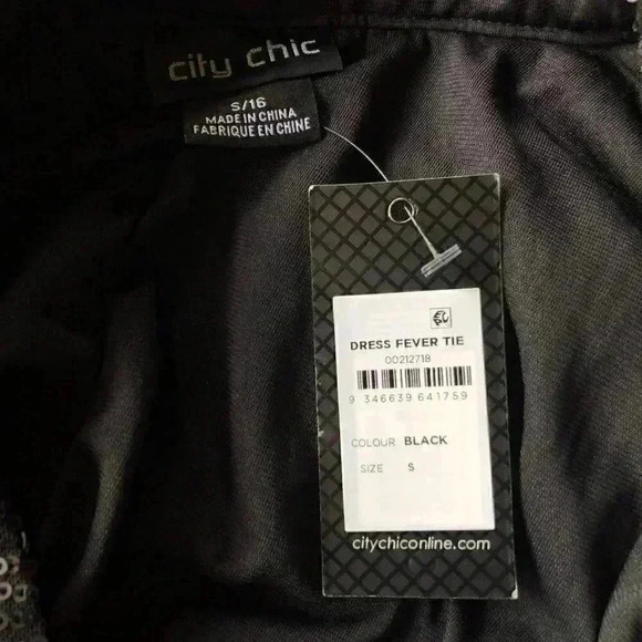 City Chic Fever Tie Womens 16W V Neck Sequined Mini Dress Black Stretch NEW - Picture 7 of 9